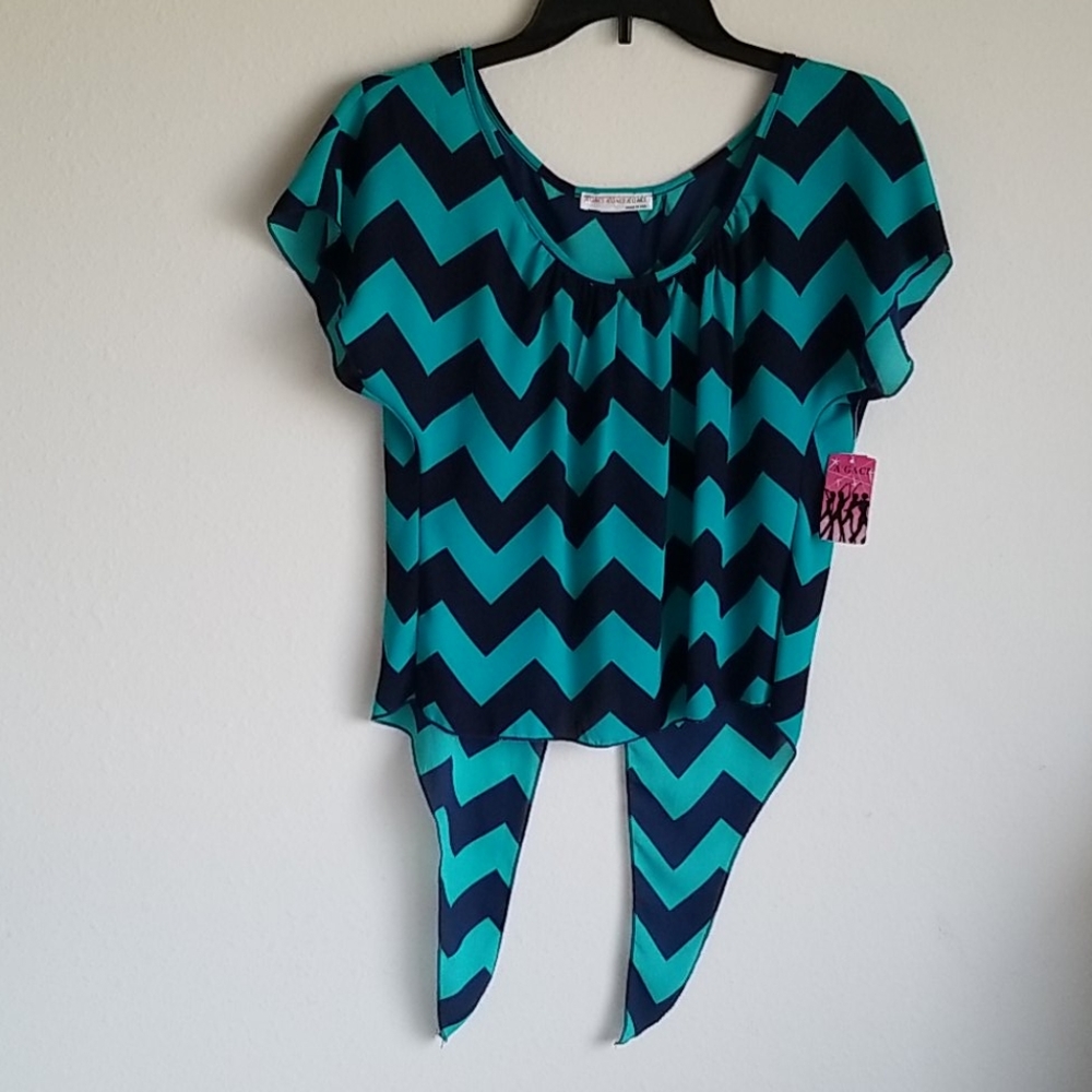 A'gaci Tied Back Blouse Black/Green - Picture 2 of 10